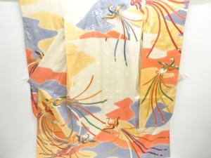 アンティーク　尾長鳥模様刺繍振袖